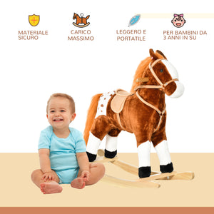 Easycomfort Cavallo a Dondolo in Peluche con Suoni per Bambini, Marrone