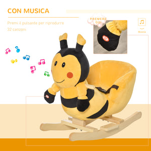 Easycomfort Animale a Dondolo per Bambini a forma di Ape in Legno di Pioppo con Musica, 60x33x45 cm, Giallo e Nero