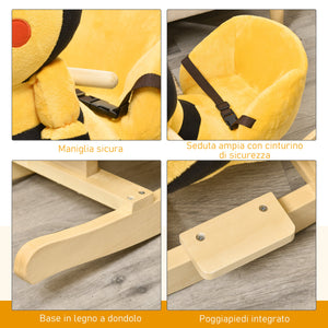 Easycomfort Animale a Dondolo per Bambini a forma di Ape in Legno di Pioppo con Musica, 60x33x45 cm, Giallo e Nero