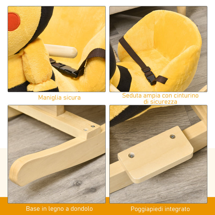Easycomfort Animale a Dondolo per Bambini a forma di Ape in Legno di Pioppo con Musica, 60x33x45 cm, Giallo e Nero