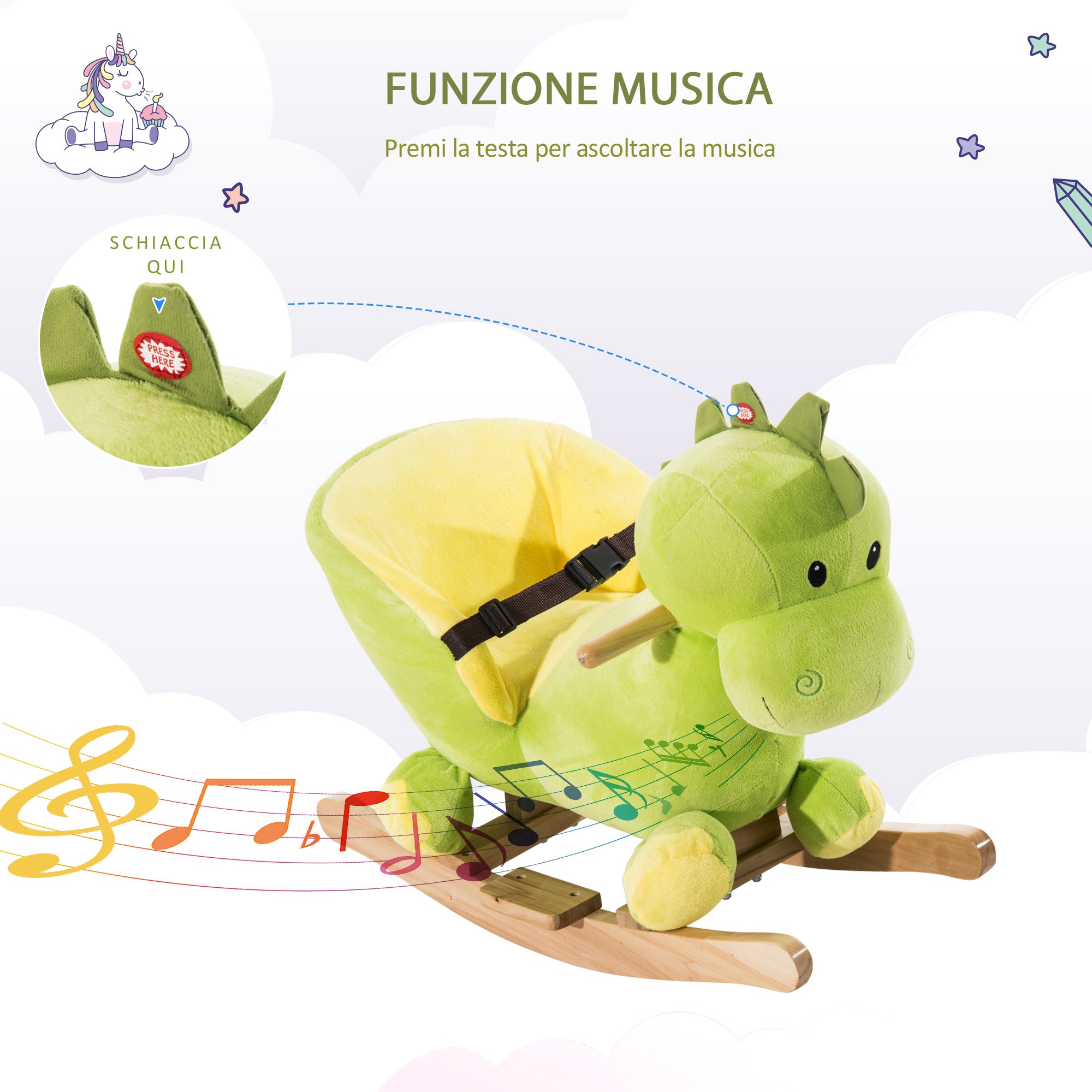 Easycomfort Drago a Dondolo in Legno per i Bambini, Verde e Giallo