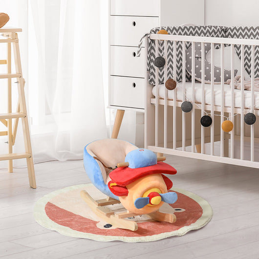 Easycomfort Cavallo a Dondolo a Forma di Aeroplano per Bambini di Età Superiore a 18 Mesi, Cacalluccio a Dondolo con Musica Incorporata in Legno Alamo, Max:60kg 60x33x45cm