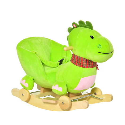 Easycomfort Cavallo a Dondolo con Ruote, Cavalluccio a Dondolo a Forma di Drago per Bambini 18-36 Mesi, in Legno e Peluche Verde