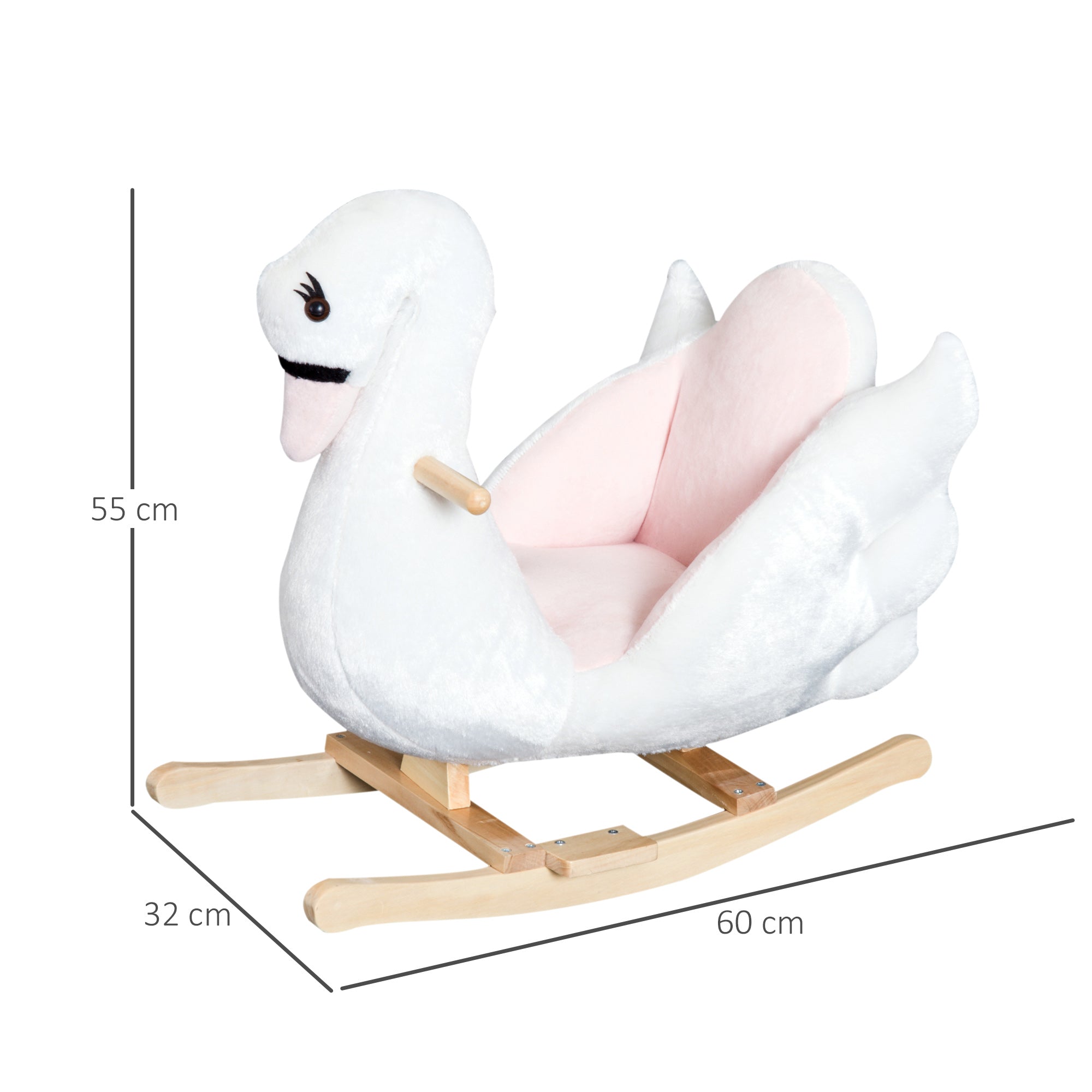 Easycomfort Cavallo a Dondolo a Forma di Cigno con Musica, Struttura in Metallo e Legno, Rivestimento Peluche, 60x32x55cm, Bianco