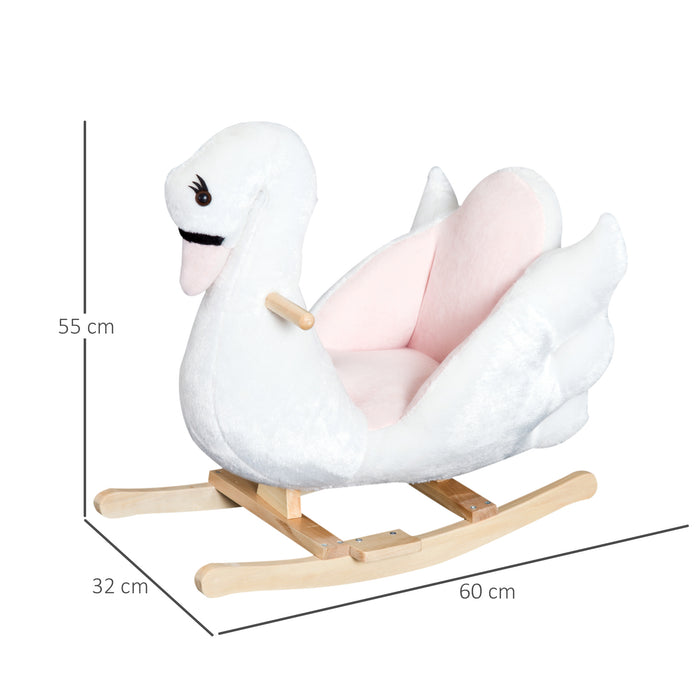 Easycomfort Cavallo a Dondolo a Forma di Cigno con Musica, Struttura in Metallo e Legno, Rivestimento Peluche, 60x32x55cm, Bianco