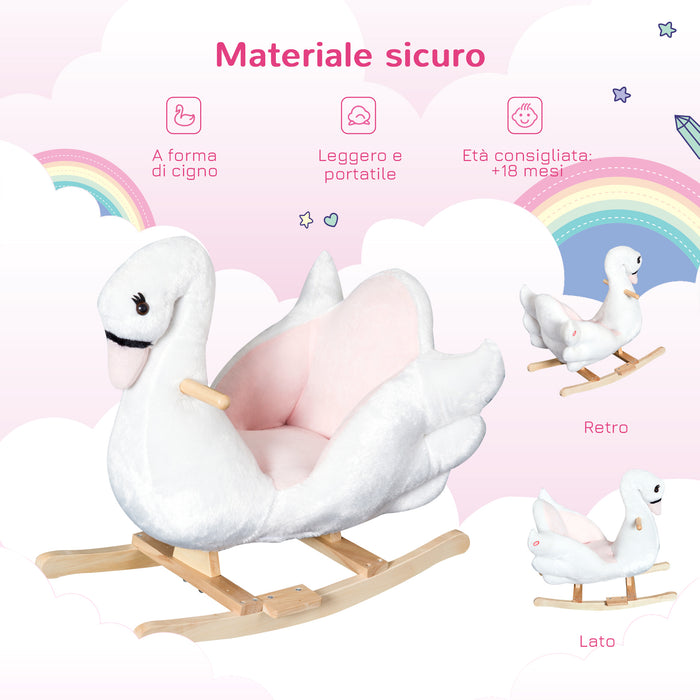 Easycomfort Cavallo a Dondolo a Forma di Cigno con Musica, Struttura in Metallo e Legno, Rivestimento Peluche, 60x32x55cm, Bianco