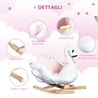 Easycomfort Cavallo a Dondolo a Forma di Cigno con Musica, Struttura in Metallo e Legno, Rivestimento Peluche, 60x32x55cm, Bianco