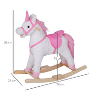 Easycomfort Cavallo a Dondolo in Legno Unicorno Giocattolo Cavalcabile Bambini Peluche 78 × 28 × 68cm Rosa