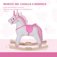 Easycomfort Cavallo a Dondolo in Legno Unicorno Giocattolo Cavalcabile Bambini Peluche 78 × 28 × 68cm Rosa