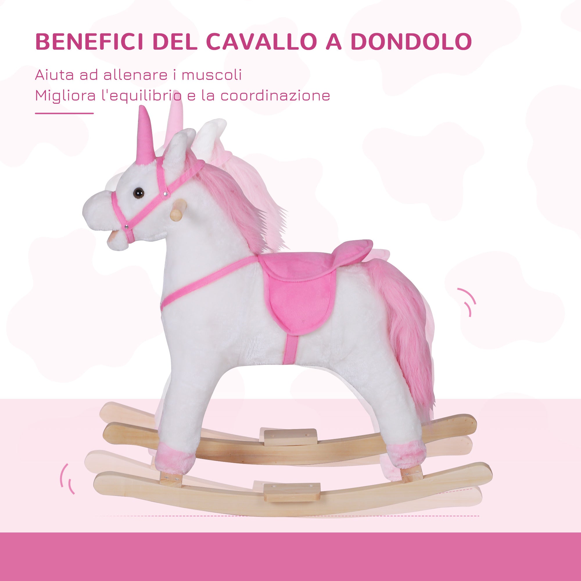 Easycomfort Cavallo a Dondolo in Legno Unicorno Giocattolo Cavalcabile Bambini Peluche 78 × 28 × 68cm Rosa