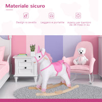 Easycomfort Cavallo a Dondolo in Legno Unicorno Giocattolo Cavalcabile Bambini Peluche 78 × 28 × 68cm Rosa