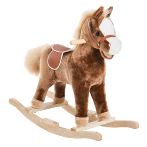 Easycomfort Cavallo a Dondolo in Legno Giocattolo Cavalcabile Bambini Peluche 74 × 33 × 62cm