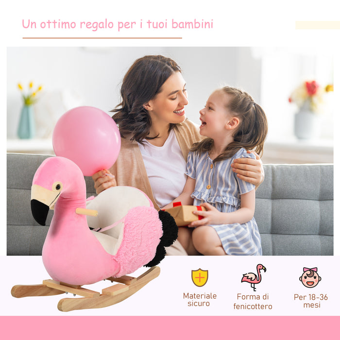 Easycomfort Fenicottero Dondolo in Legno e Peluche Rosa