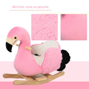 Easycomfort Fenicottero Dondolo in Legno e Peluche Rosa