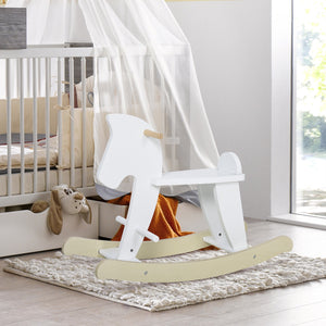 Easycomfort Cavallo a Dondolo Bambini da 1-3 Anni in Legno con Maniglie e Poggiapiedi, 68x26.5x48 cm, Bianco