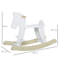 Easycomfort Cavallo a Dondolo Bambini da 1-3 Anni in Legno con Maniglie e Poggiapiedi, 68x26.5x48 cm, Bianco