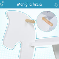 Easycomfort Cavallo a Dondolo Bambini da 1-3 Anni in Legno con Maniglie e Poggiapiedi, 68x26.5x48 cm, Bianco