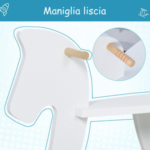 Easycomfort Cavallo a Dondolo Bambini da 1-3 Anni in Legno con Maniglie e Poggiapiedi, 68x26.5x48 cm, Bianco