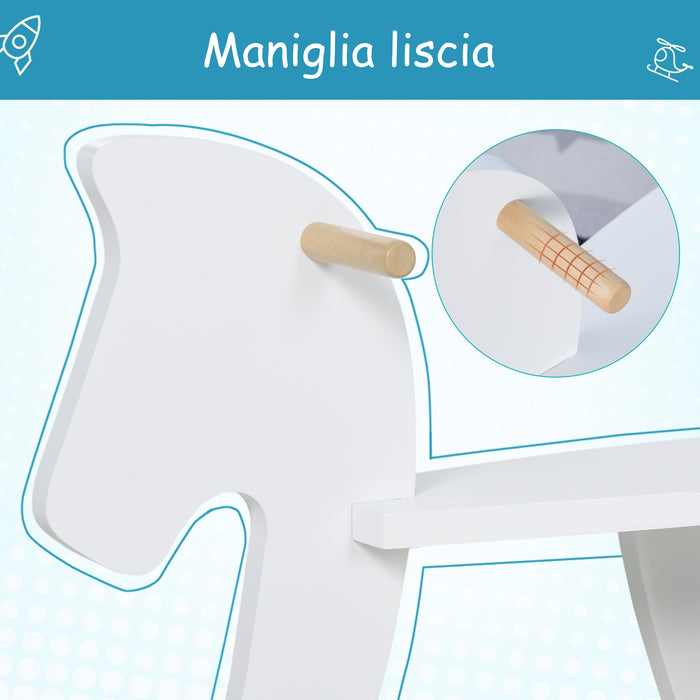 Easycomfort Cavallo a Dondolo Bambini da 1-3 Anni in Legno con Maniglie e Poggiapiedi, 68x26.5x48 cm, Bianco