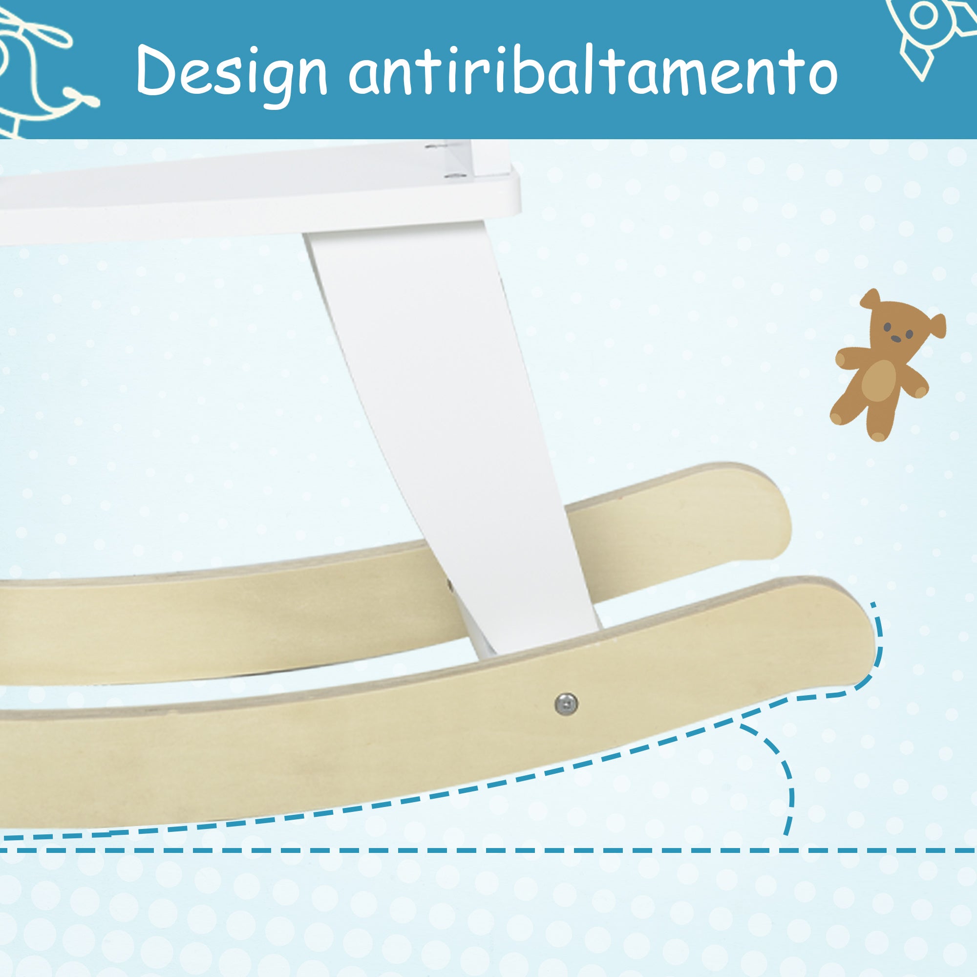 Easycomfort Cavallo a Dondolo Bambini da 1-3 Anni in Legno con Maniglie e Poggiapiedi, 68x26.5x48 cm, Bianco