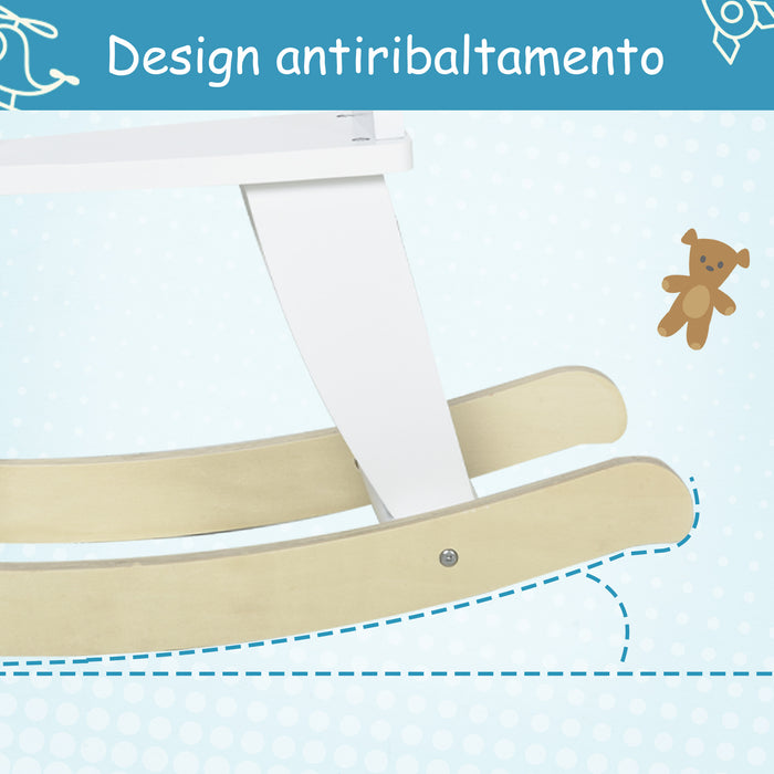 Easycomfort Cavallo a Dondolo Bambini da 1-3 Anni in Legno con Maniglie e Poggiapiedi, 68x26.5x48 cm, Bianco