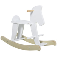Easycomfort Cavallo a Dondolo Bambini da 1-3 Anni in Legno con Maniglie e Poggiapiedi, 68x26.5x48 cm, Bianco
