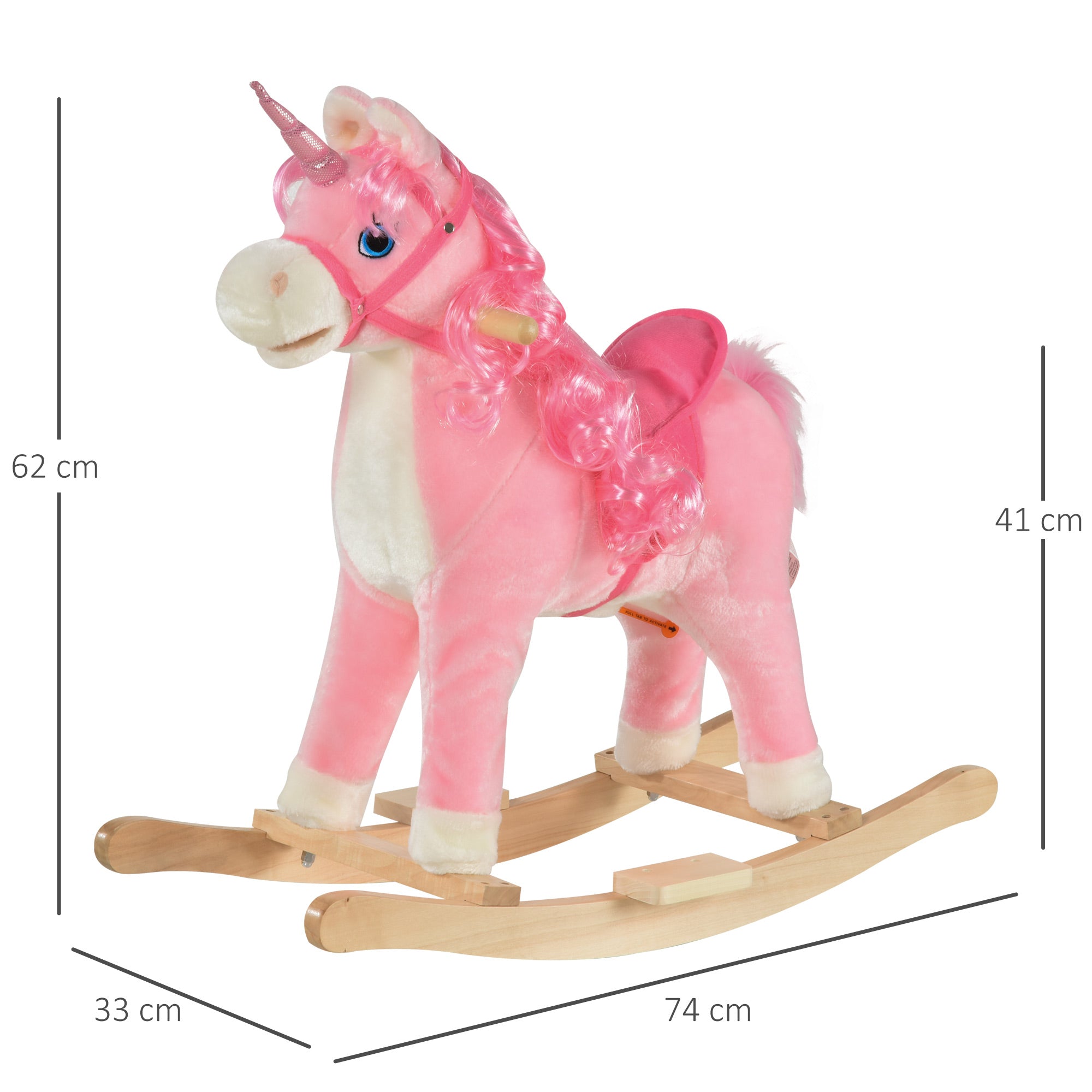 Easycomfort Cavallo a Dondolo per Bambini 36-72 Mesi, Unicorno a Dondolo con Suoni in Legno e Peluche Rosa, 74x33x62cm
