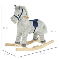 Easycomfort Cavallo a Dondolo per Bambini 3-6 Anni con Suoni in Peluche, 73x35x64cm, Grigio