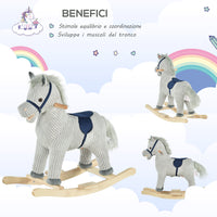 Easycomfort Cavallo a Dondolo per Bambini 3-6 Anni con Suoni in Peluche, 73x35x64cm, Grigio