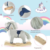 Easycomfort Cavallo a Dondolo per Bambini 3-6 Anni con Suoni in Peluche, 73x35x64cm, Grigio
