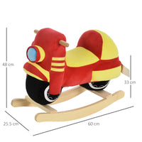 Easycomfort Cavallo a Dondolo per Bambini 18-36 Mesi a Forma di Moto, Cavallo per Bambini Cavalcabile in Legno e Peluche, Suoni Realistici, Max. 40kg, Rosso e Giallo