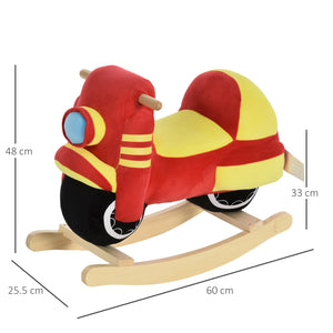 Easycomfort Cavallo a Dondolo per Bambini 18-36 Mesi a Forma di Moto, Cavallo per Bambini Cavalcabile in Legno e Peluche, Suoni Realistici, Max. 40kg, Rosso e Giallo