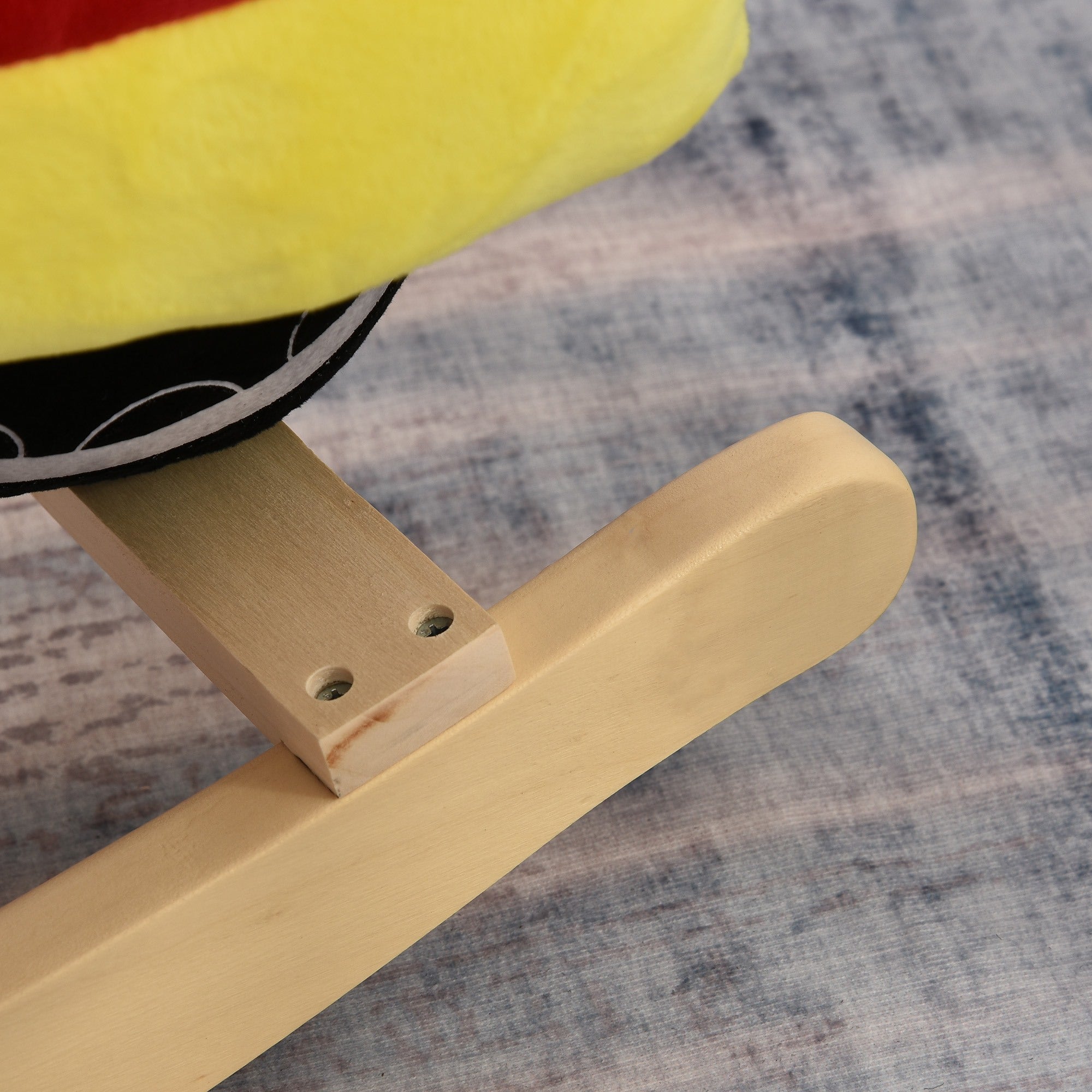 Easycomfort Cavallo a Dondolo per Bambini 18-36 Mesi a Forma di Moto, Cavallo per Bambini Cavalcabile in Legno e Peluche, Suoni Realistici, Max. 40kg, Rosso e Giallo