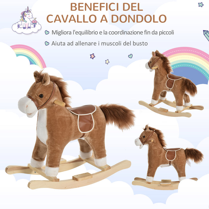 Easycomfort Cavallo a Dondolo Giocattolo con Suoni Realistici per Bambini 36-72 Mesi, Include 2 Batterie AA, Marrone