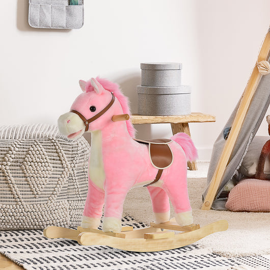 Easycomfort Cavallo a Dondolo in Legno Giocattolo con Suoni Realistici per Bambini 36-72 Mesi, Include 2 Batterie AA, Rosa