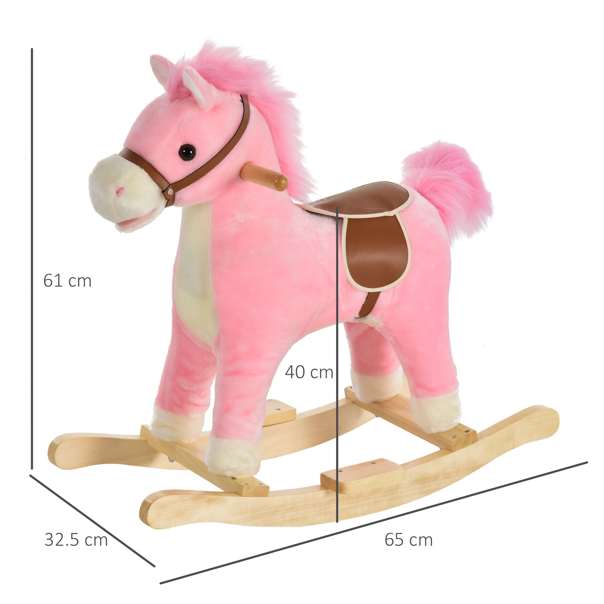 Easycomfort Cavallo a Dondolo in Legno Giocattolo con Suoni Realistici per Bambini 36-72 Mesi, Include 2 Batterie AA, Rosa