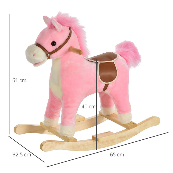 Easycomfort Cavallo a Dondolo in Legno Giocattolo con Suoni Realistici per Bambini 36-72 Mesi, Include 2 Batterie AA, Rosa