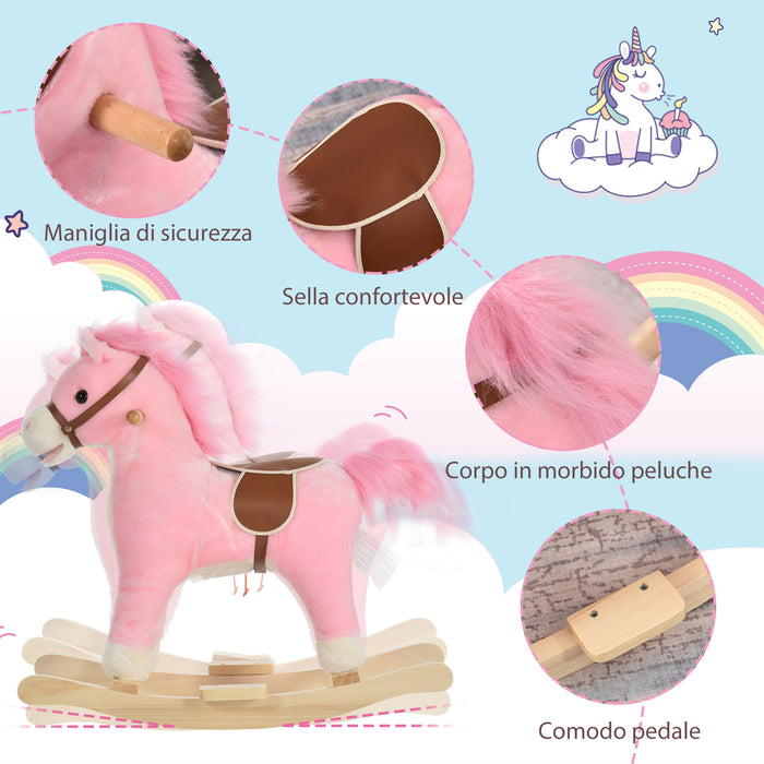 Easycomfort Cavallo a Dondolo in Legno Giocattolo con Suoni Realistici per Bambini 36-72 Mesi, Include 2 Batterie AA, Rosa
