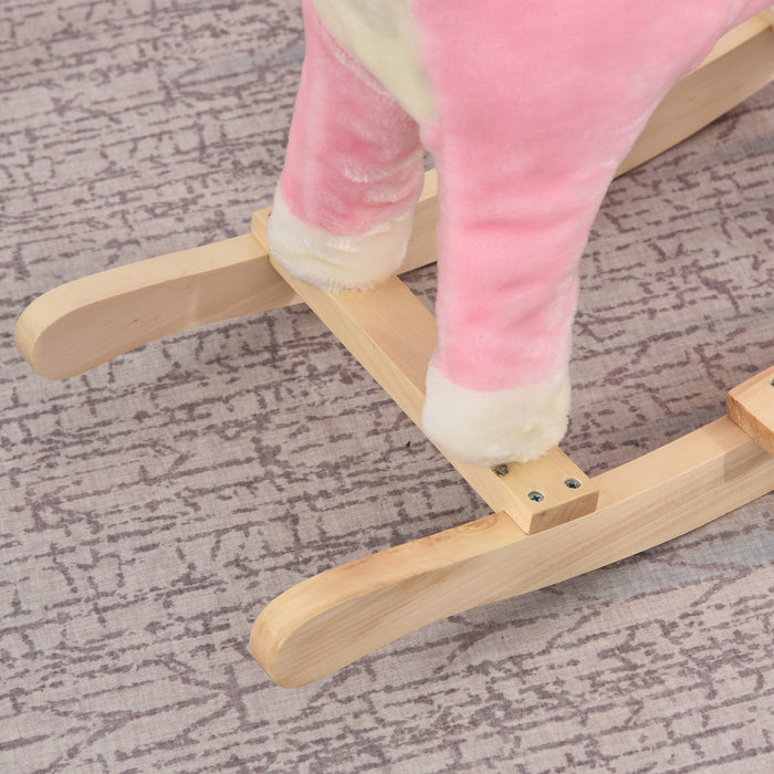 Easycomfort Cavallo a Dondolo in Legno Giocattolo con Suoni Realistici per Bambini 36-72 Mesi, Include 2 Batterie AA, Rosa