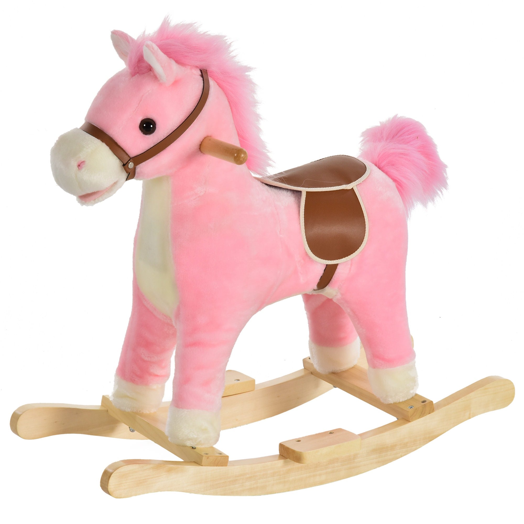 Easycomfort Cavallo a Dondolo in Legno Giocattolo con Suoni Realistici per Bambini 36-72 Mesi, Include 2 Batterie AA, Rosa