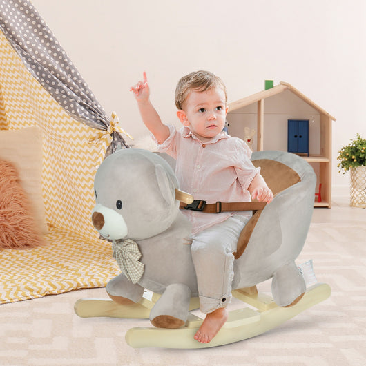 Easycomfort Cavallo a Dondolo a Forma di Orso con Suoni, Cavalluccio a Dondolo per Bambini 18-36 mesi Interattivo, Grigio, 60x33x50cm