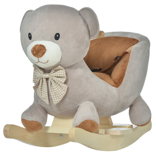 Easycomfort Cavallo a Dondolo a Forma di Orso con Suoni, Cavalluccio a Dondolo per Bambini 18-36 mesi Interattivo, Grigio, 60x33x50cm