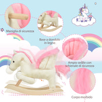 Easycomfort Cavallo a Dondolo Bianco e Rosa con Suoni e Struttura in Legno di Pioppo per Bambini 18-36 Mesi
