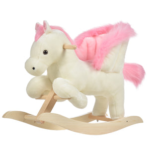 Easycomfort Cavallo a Dondolo Bianco e Rosa con Suoni e Struttura in Legno di Pioppo per Bambini 18-36 Mesi