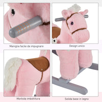 Easycomfort Cavallo a Dondolo in Legno e Peluche con Suoni e Orsetto Incluso, per Bimbi da 18-36 Mesi, 65x26x55cm, Rosa