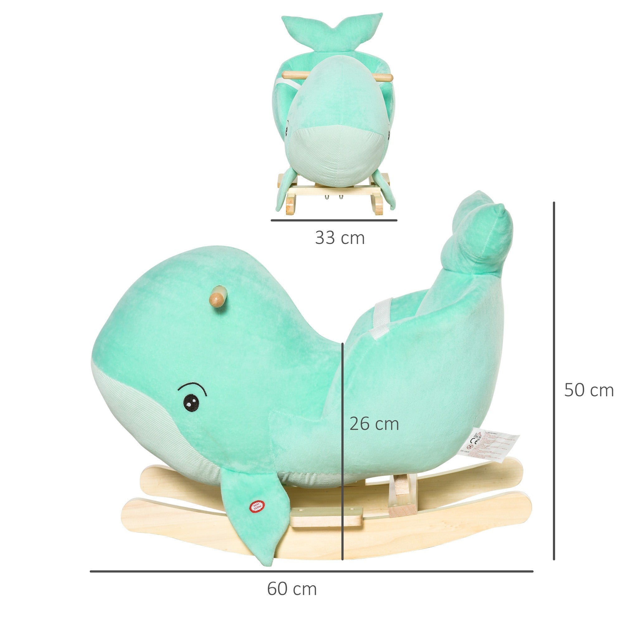 Easycomfort Dondolo a forma di Balena Cintura di sicurezza e Base in Legno - Turchese
