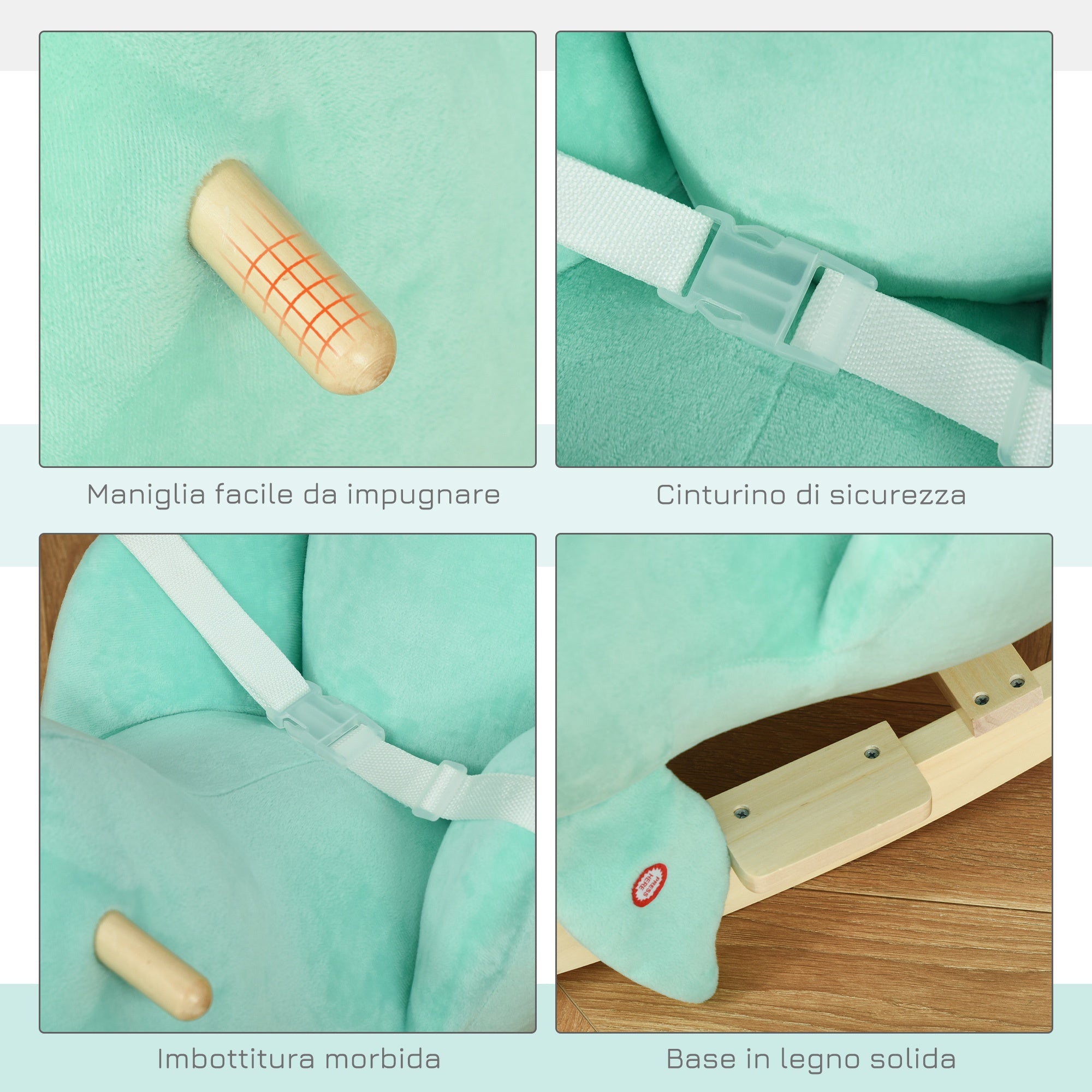 Easycomfort Dondolo a forma di Balena Cintura di sicurezza e Base in Legno - Turchese