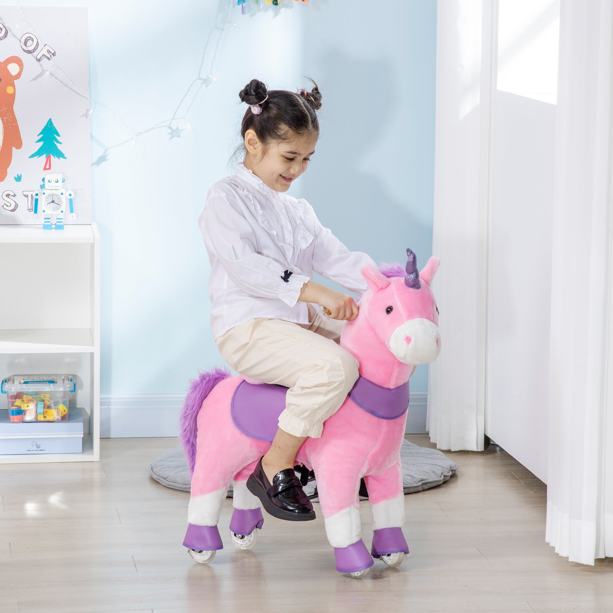 Easycomfort Cavallo a Dondolo con Ruote a Forma di Unicorno per Bambini da 3-6 Anni, 70x32x87cm, Rosa
