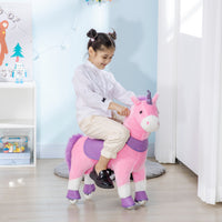 Easycomfort Cavallo a Dondolo con Ruote a Forma di Unicorno per Bambini da 3-6 Anni, 70x32x87cm, Rosa