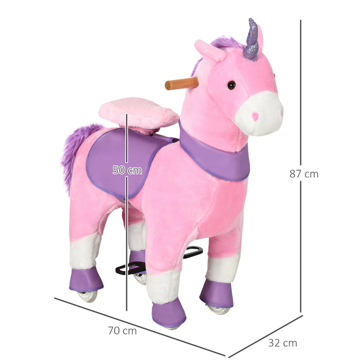 Easycomfort Cavallo a Dondolo con Ruote a Forma di Unicorno per Bambini da 3-6 Anni, 70x32x87cm, Rosa